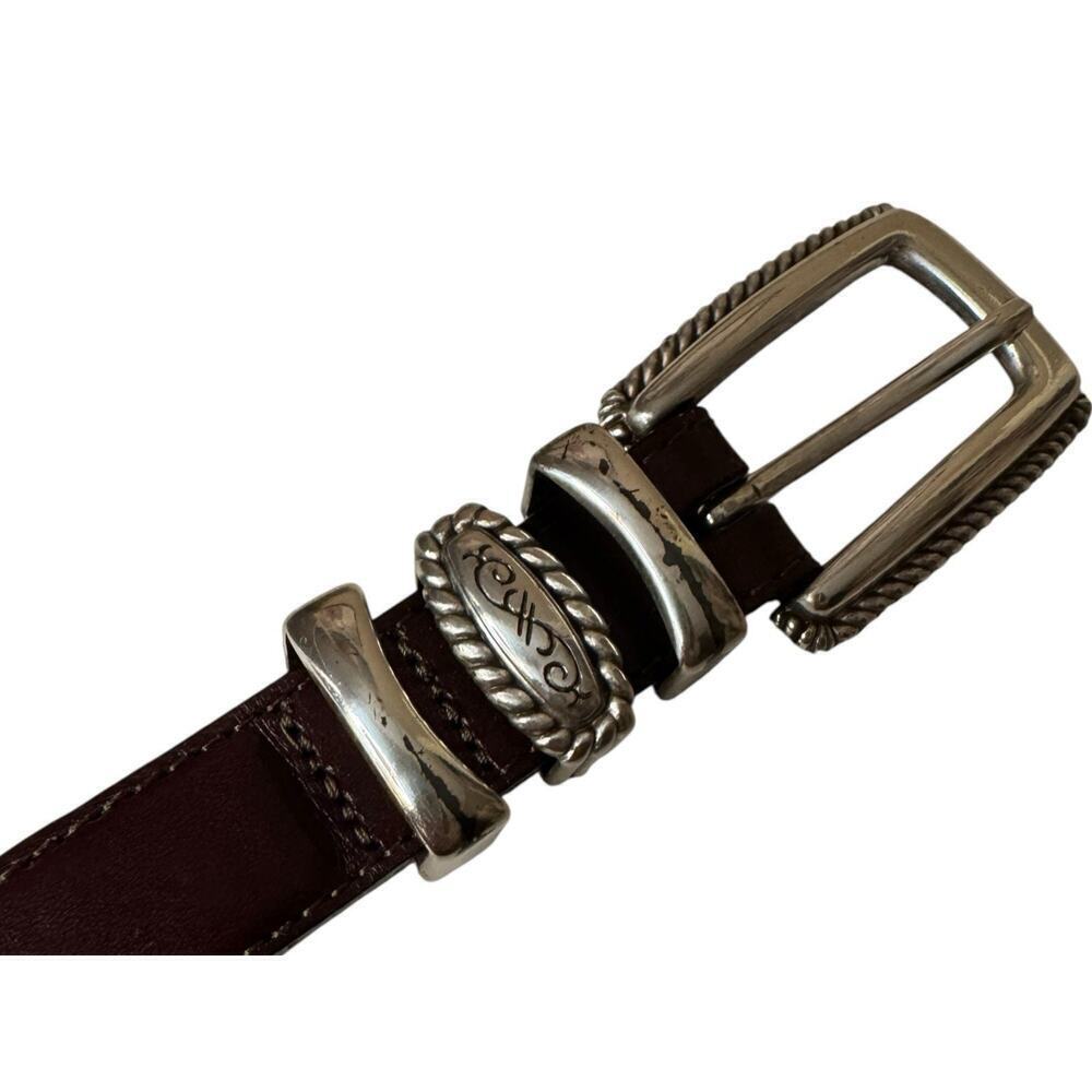Brighton 2008 Brown Braided Leather Belt Medium/Large 32 Inch Silver Hardware - Picture 6 of 8